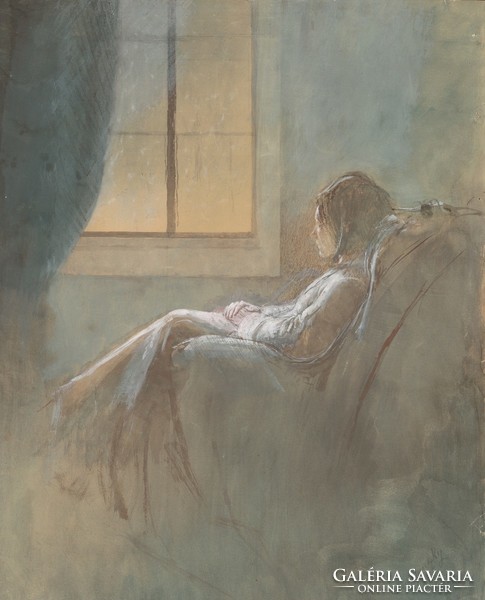 László Mednyánszky - old lady in front of the window - reprint