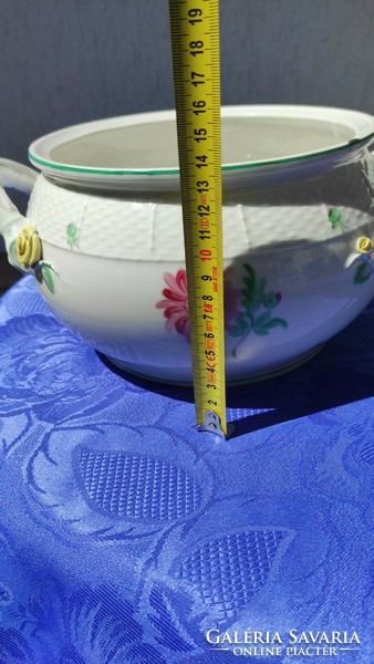 Herend porcelain soup bowl with ears and flower pattern