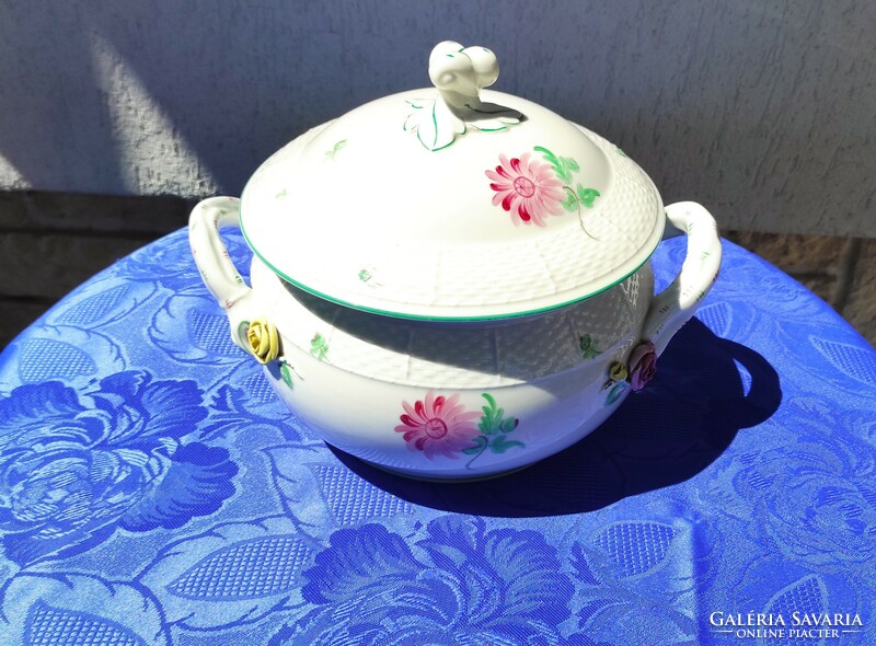 Herend porcelain soup bowl with ears and flower pattern