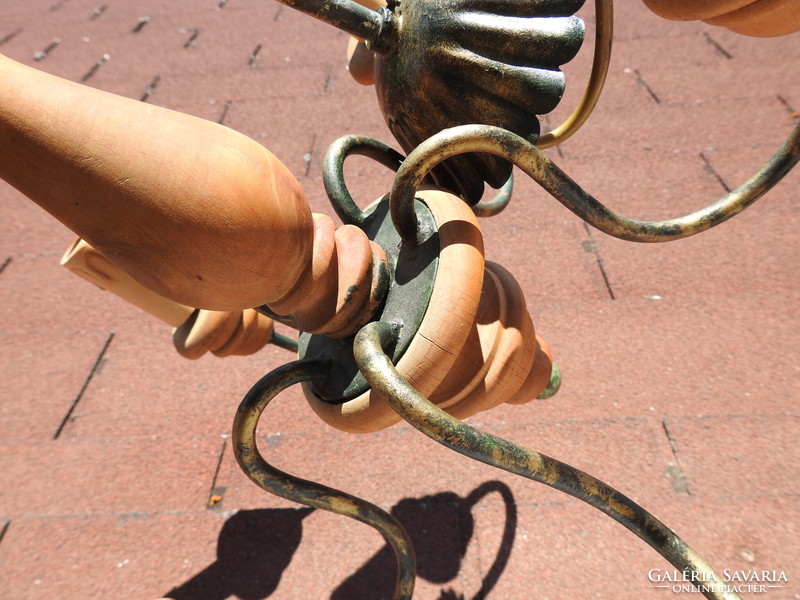 Old wooden - iron 5-branched chandelier