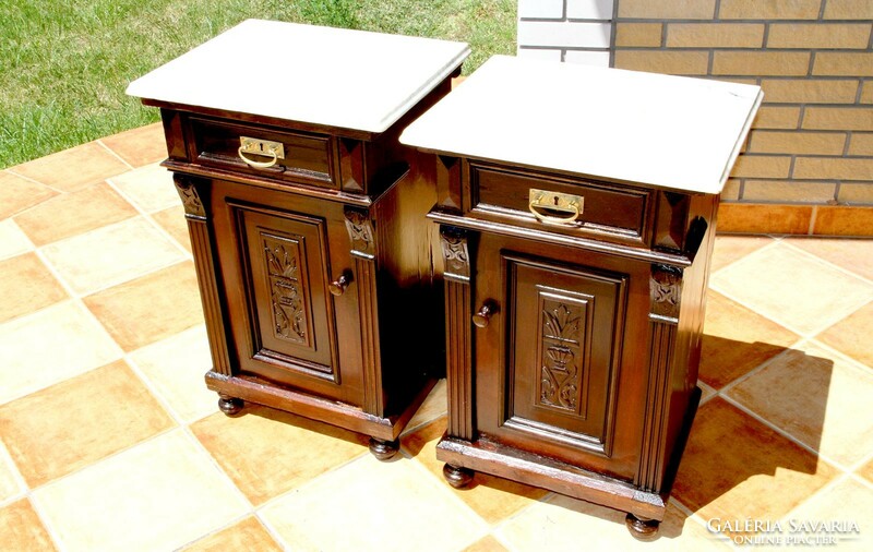 Old German marble carved bedside table pair 2 pcs.