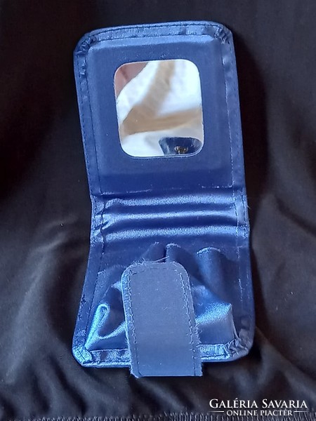 Blue linen lipstick holder with mirror