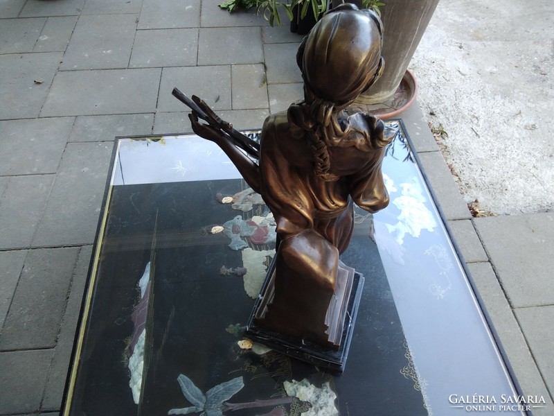 Bronze statue on a marble pedestal. Height 53cm plus 4.5cm high pedestal. The marble pedestal is better s