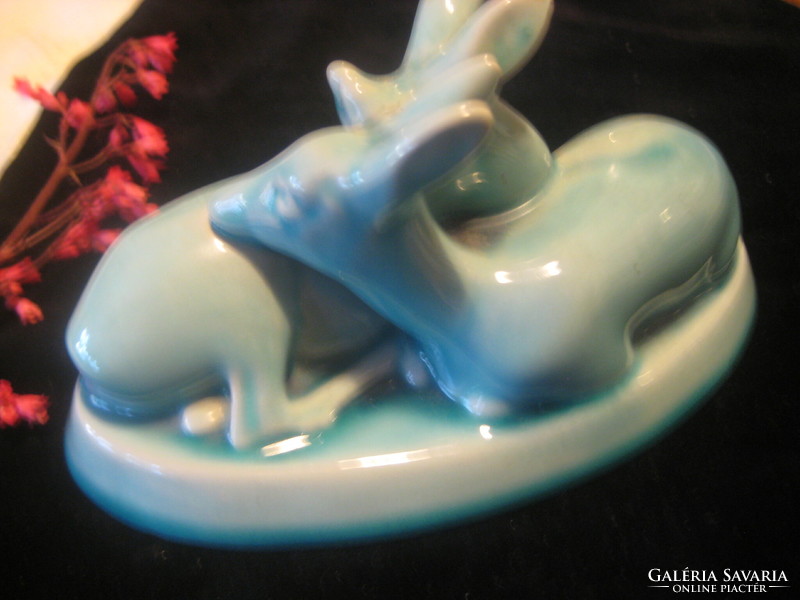 Pair of Zsolnay blue fawns, good condition, numbered, 16 cm ii.