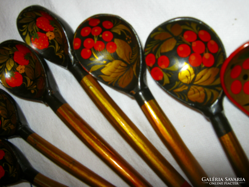 Russian painted lacquer wooden spoon 10 pieces of lacquer wood