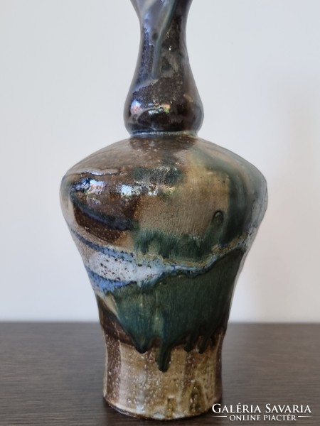 Különleges samottos agyag váza,egyedi szín -és formavilág -31 cm