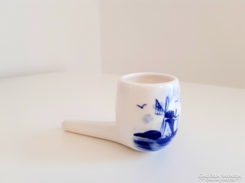 Delft, painted porcelain Dutch windmill pipe, windmill blue ceramic