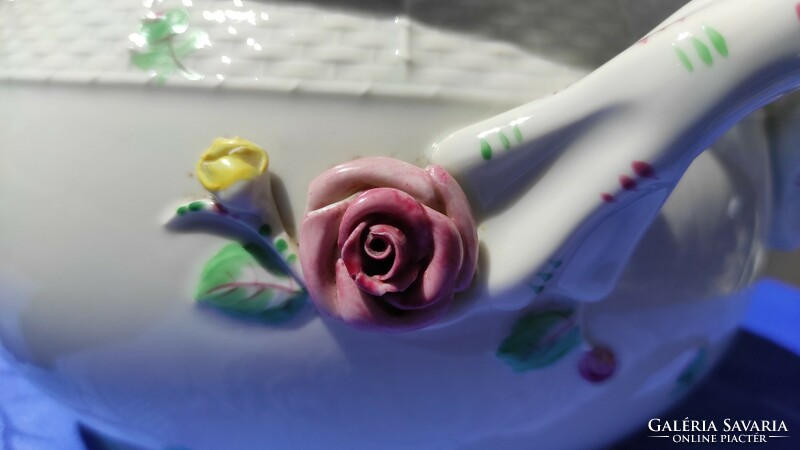 Herend porcelain soup bowl with ears and flower pattern