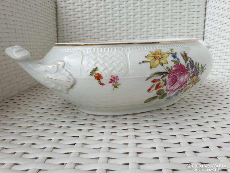 Régi Schlaggenwald porcelán vintage virágos főzelékes köretes tál