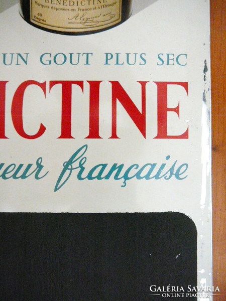 Old retro original benedictine French liqueur advertising chalk inscription on metal plate 1960 alcohol spirit