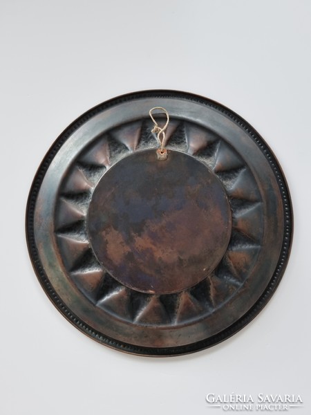 Applied art embossed, painted bronze plate wall bowl / wall ornament-32 cm