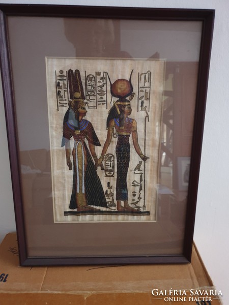 Papirusz kép, Beüvegezett, bekeretezett Egyiptomi papirusz  tekercs kép ,