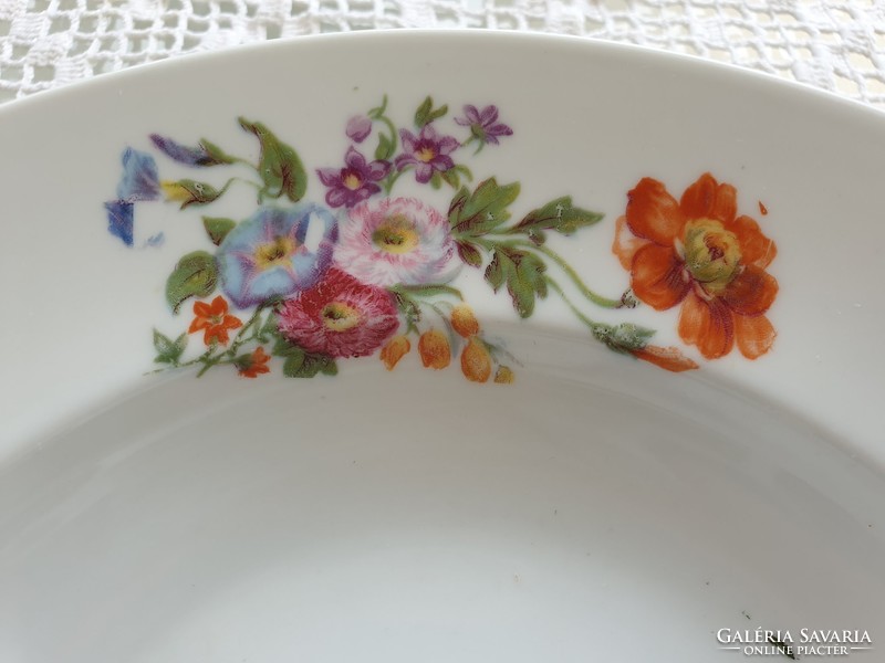Régi Zsolnay porcelán virágos tányér mélytányér 3 db