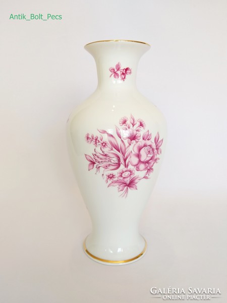 Hollóházi 24cm. rózsaszínű virágos váza