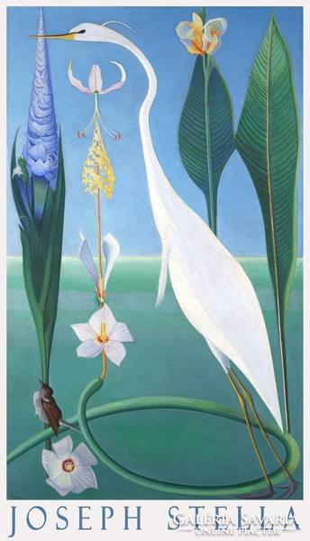 Joseph stella great white egret 1918 painting art poster with colorful flowers green leaves bird