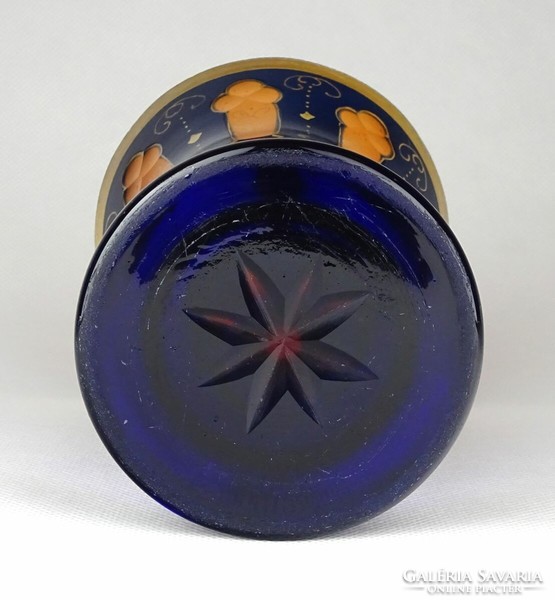 1F766 xix. Century hand-painted cobalt blue blown glass Biedermeier bath glass 14 cm