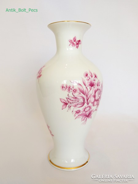 Hollóházi 24cm. rózsaszínű virágos váza
