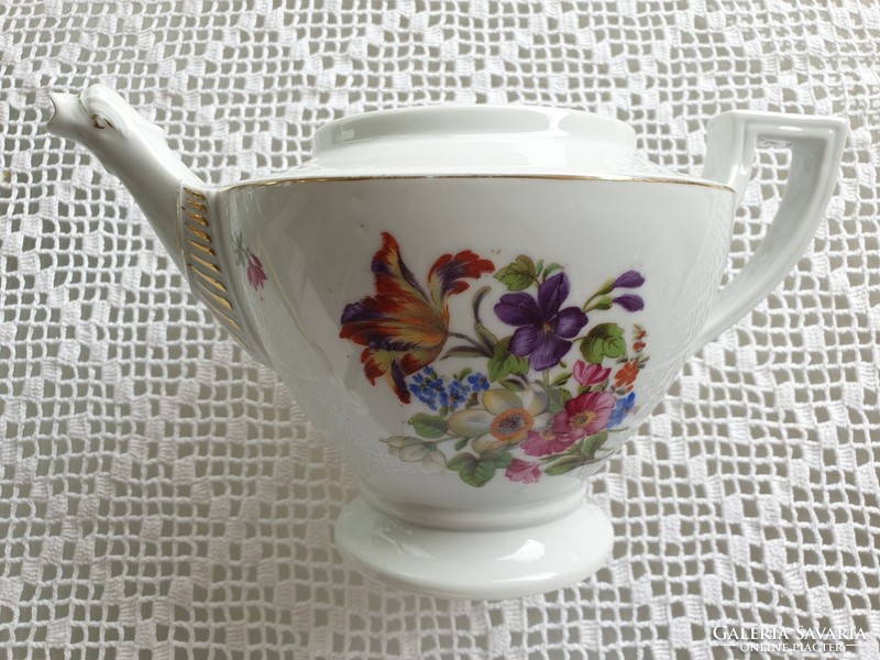 Old schlaggenwald porcelain floral large teapot with vintage spout