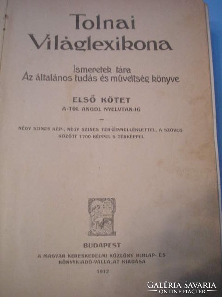 U10 DÍSZKIADÁS 1912 -es  TOLNAI VILÁGLEXIKON,DOMBORÚ BŐR DÍSZÍTÉS 768 oldal