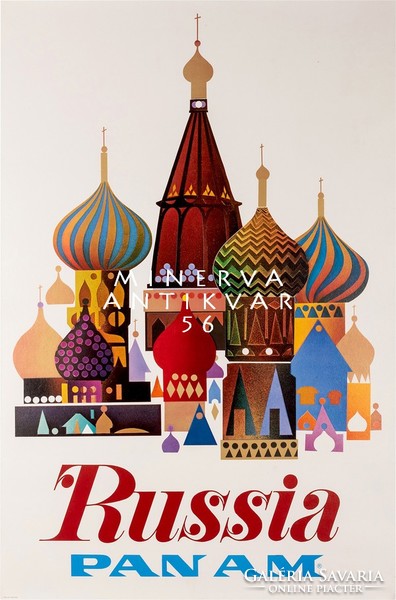 Retro utazási reklám hirdetés Oroszország Moszkva Kreml hagymakupola építészet 1970 REPRINT plakát