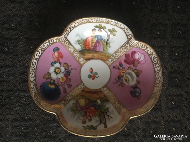 Csodálatos antik Drezdai porcelán tálka, kézzel festett, 1843-1883 között készült
