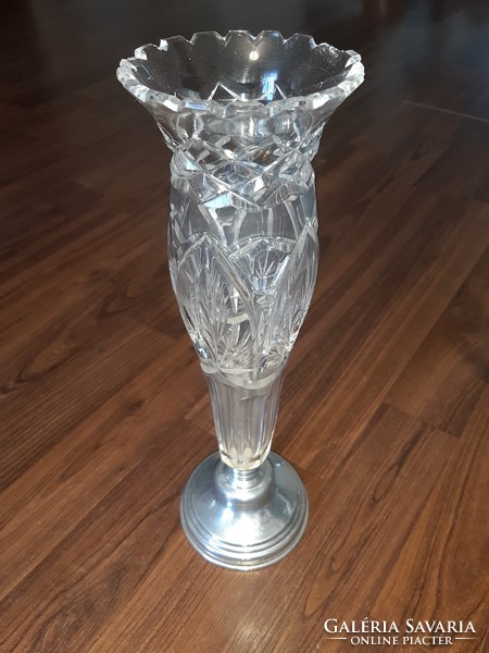 Crystal vase on a metal base