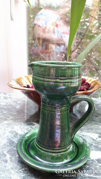 Green glazed ceramic walking candlestick 14.5 Cm