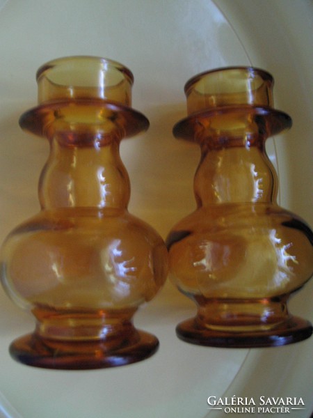 4 Finnish Riihimaki Tamara Aladin retro artistic amber candlesticks, vase 1960