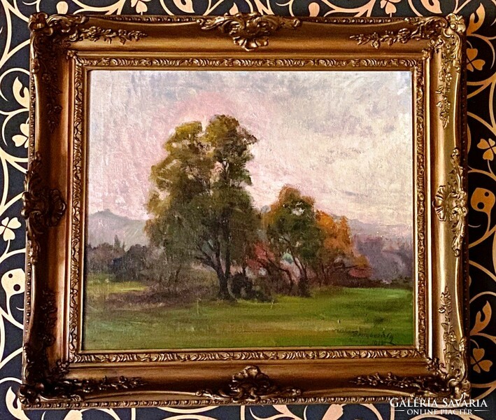 Benkhard branch (1882-1961) wooded landscape (91x82cm) with large house gallery certificate of origin !!!