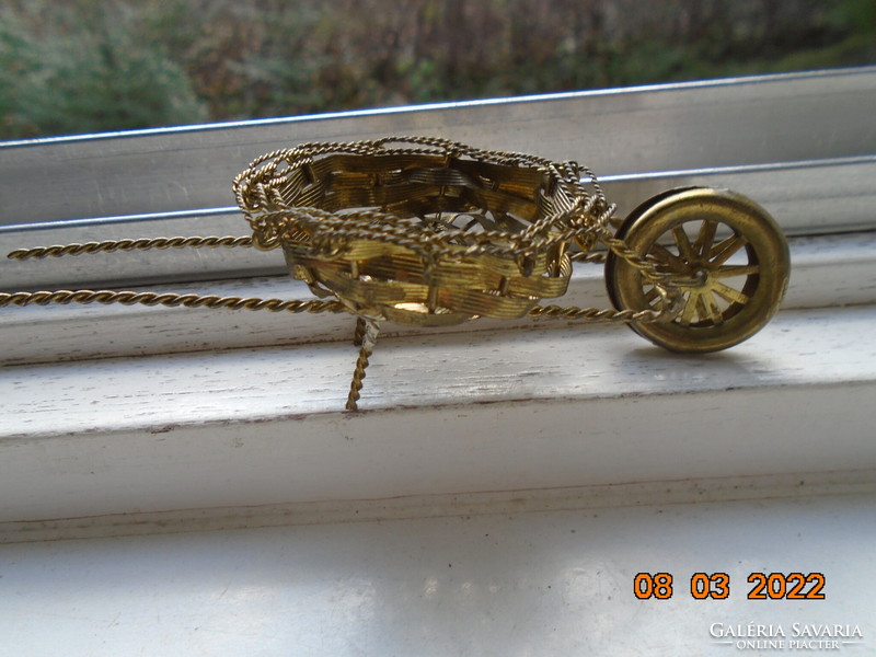 Handmade gilded copper miniature decorative wheelbarrow, Judaic Pesach ritual offering