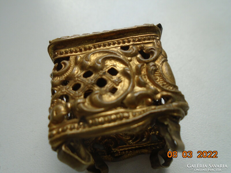 Antik Barokk ORMOLU aranyozott bronz gyűrűtartó,  vastag kristály tetővel