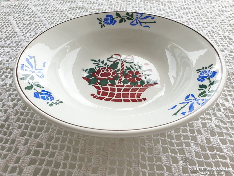 Régi Wilhelmsburgi falitányér fajansz népi falidísz virágkosaras tányér