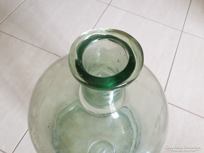 Régi vintage nagy méretű 16 L pecsétes zöld palack huta üveg ballon palack