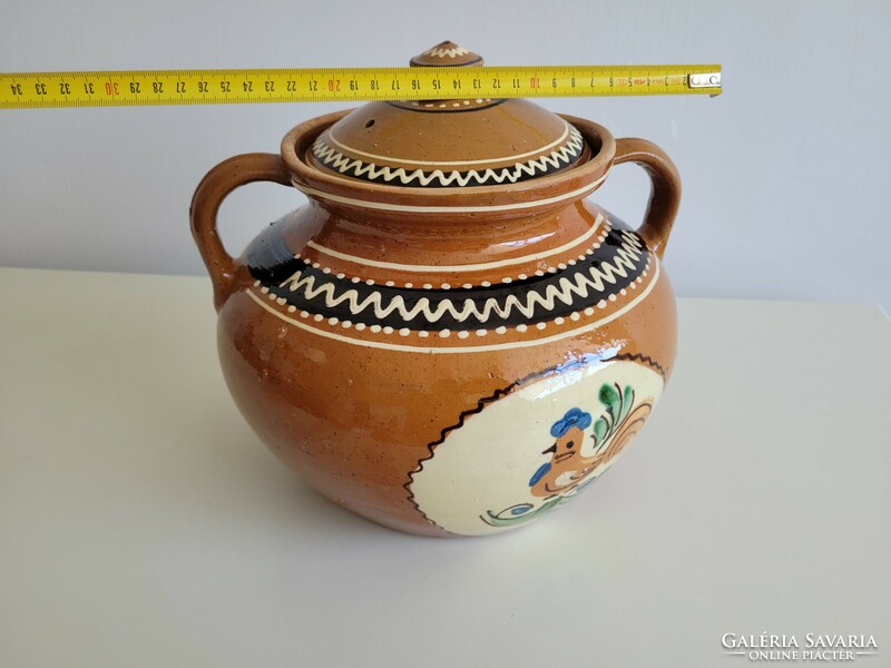 Old Vintage 6 L Pottery Pottery Pot Large Size Rooster Pattern Lid Pot Cooking Pot