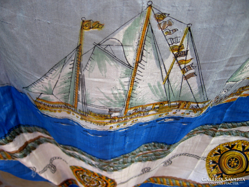 Baroque genuine silk scarf with sailing ship pattern