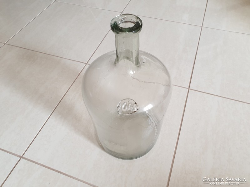 Old antique large size 6 liter sealed huta glass 37cm bottle