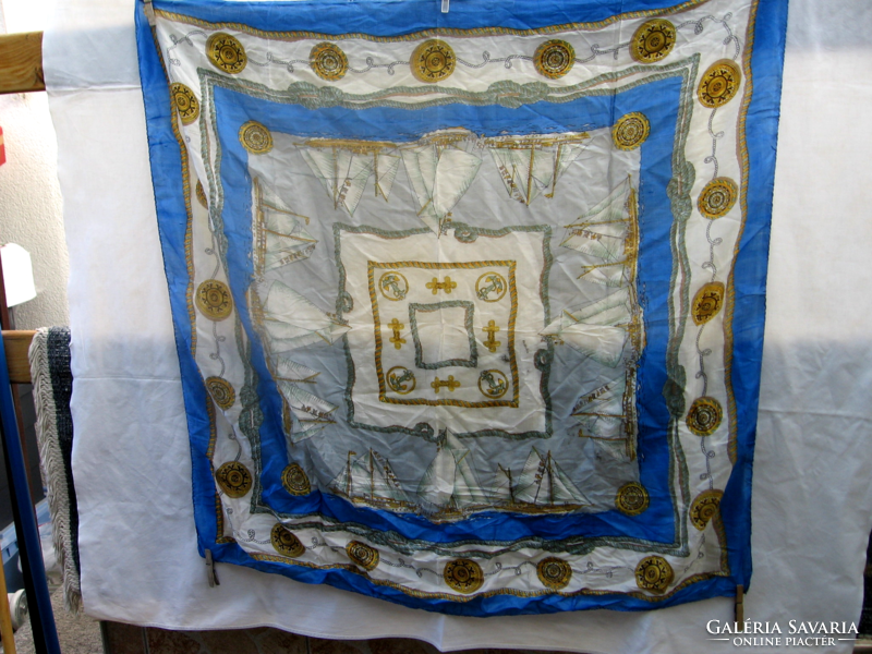 Baroque genuine silk scarf with sailing ship pattern