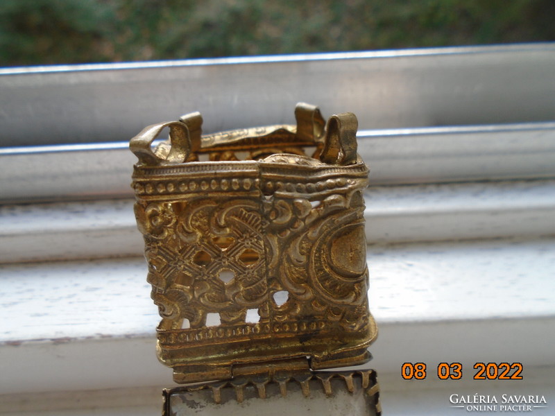 Antique baroque ormolu gilded bronze ring holder with thick crystal top