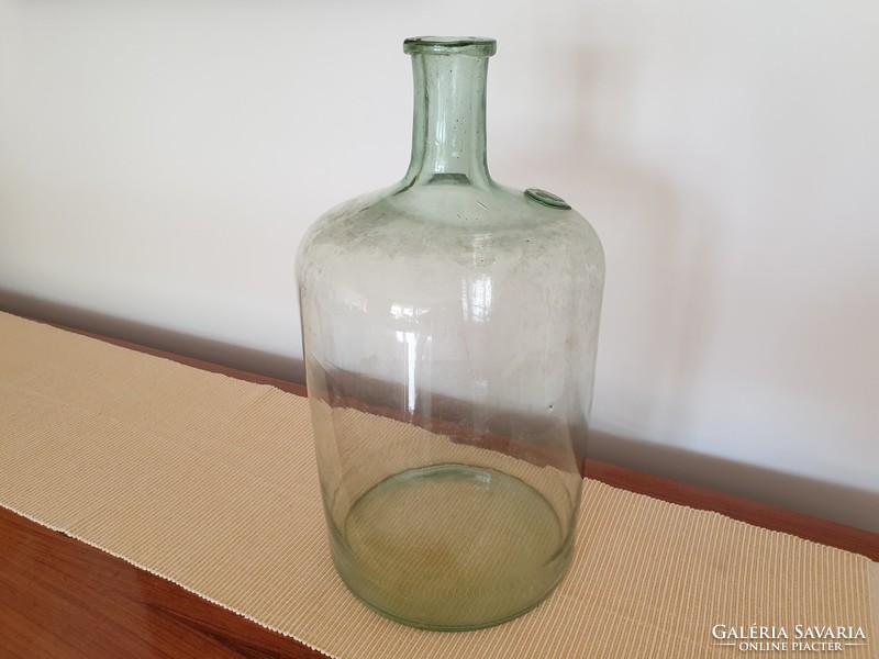 Old vintage large size 16 l sealed green bottle huta glass balloon bottle