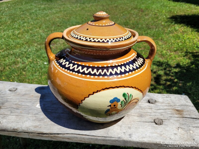 Old Vintage 6 L Pottery Pottery Pot Large Size Rooster Pattern Lid Pot Cooking Pot