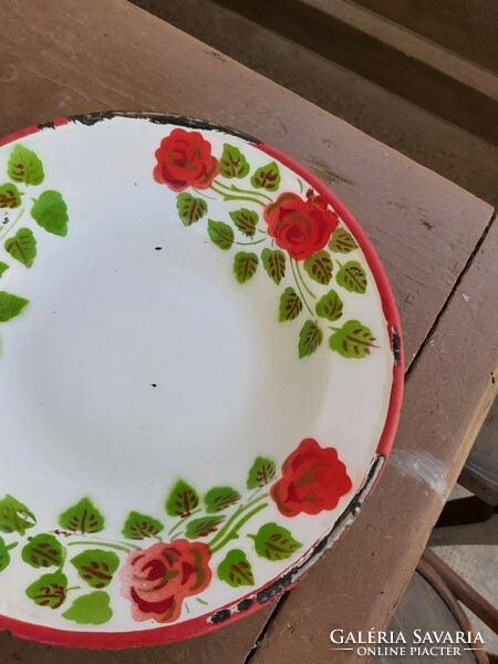 Lampart rose flowering enamel enameled plate deep plate collectible piece nostalgia
