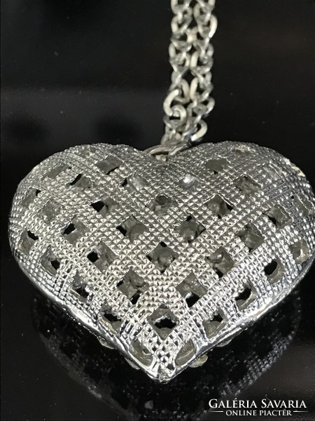 Huge heart pendant necklace inlaid with Swarovski crystals, 68 cm long