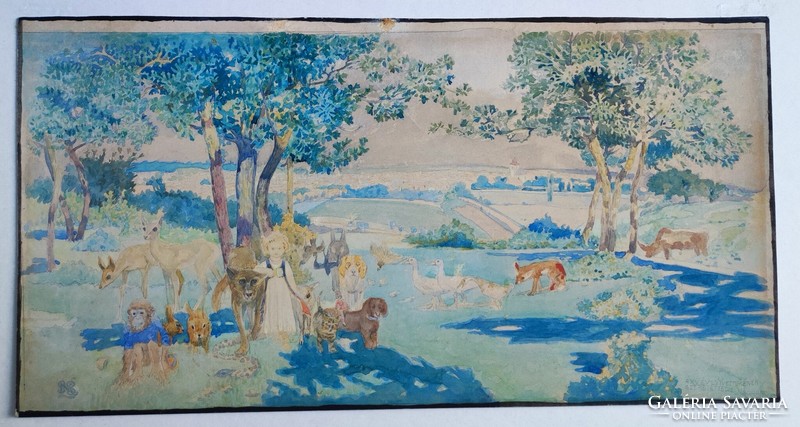 Sándor Nagy. Around 1910. Cardboard - watercolor 22x45 cm gödöllő