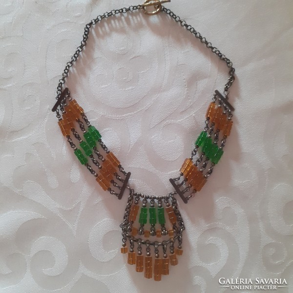 Green amber cube necklace