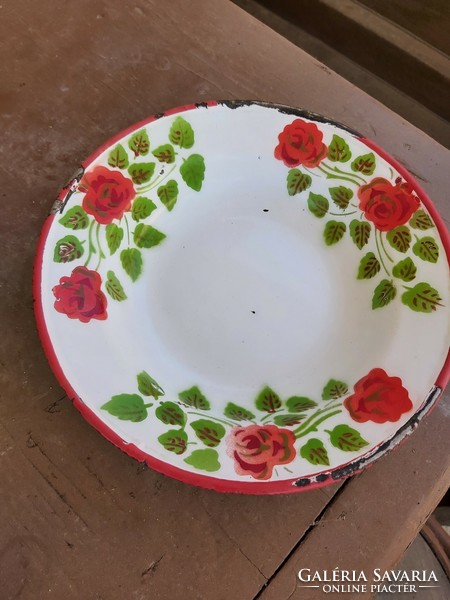 Lampart rózsás virágos zománcos  Zománcozott tányér mélytányér Gyűjtői darab  nosztalgia