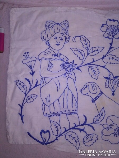 Old, hand - embroidered, scenic pillowcase - kids