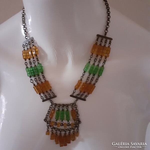 Green amber cube necklace