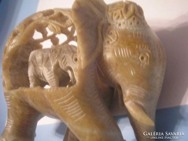 U11 jade stone carved artistic elephant family rarity in the belly with the baby for sale