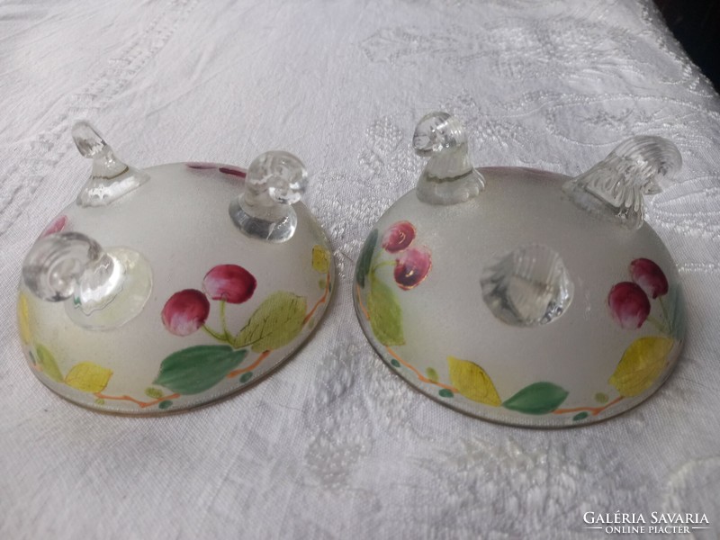 2 antique Biedermeier confectioner's glass goblets with hand-painted fruit patterns