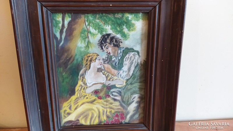 (K) romantic small antique painting 21x25 cm